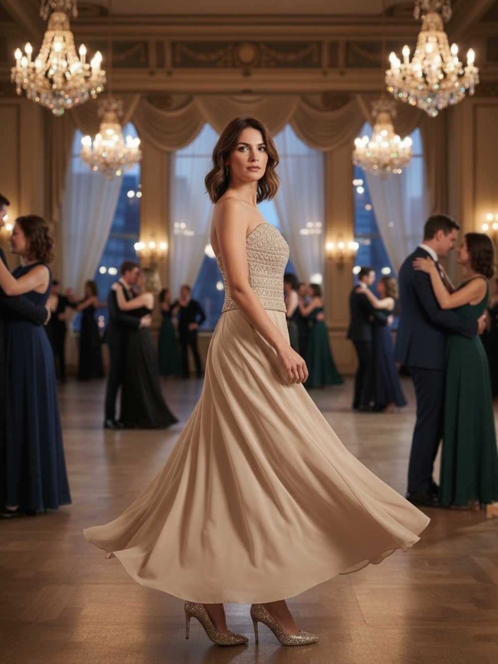 Cameron Blake by Mon Cheri Embroidered Ecru Lace Silk Ball Gown